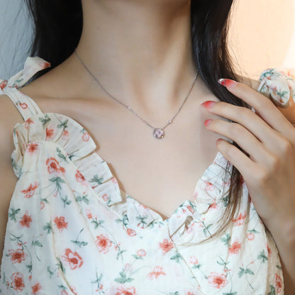 [Marin-Jewelry]SUN PEDANT PINK GOLD 1 DIAMOND NECKLACE