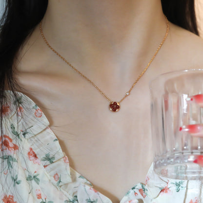 [Marin-Jewelry]SUN PEDANT PINK GOLD 1 DIAMOND NECKLACE