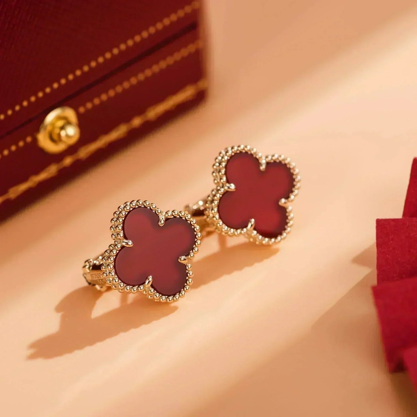 [Marin-Jewelry]CLOVER MEDIUM 1 MOTIFS CARNELIAN  EARRINGS