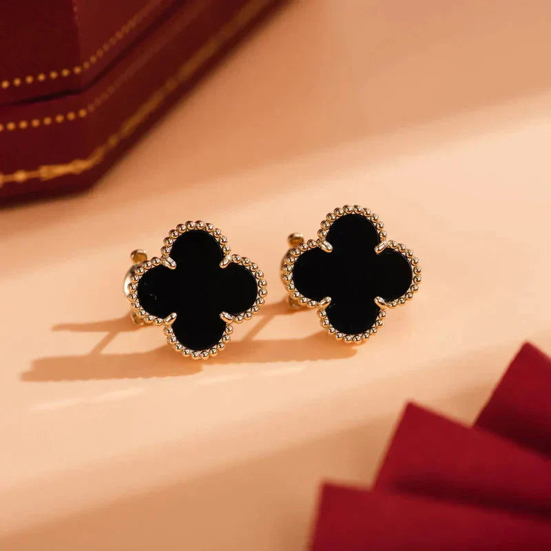 [Marin] CLOUS D'OREILLES ONYX CLOVER MEDIUM 1 MOTIFS