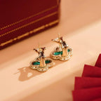 [Marin]CLOVER MEDIUM 1 MOTIFS MALACHITE  EARRINGS