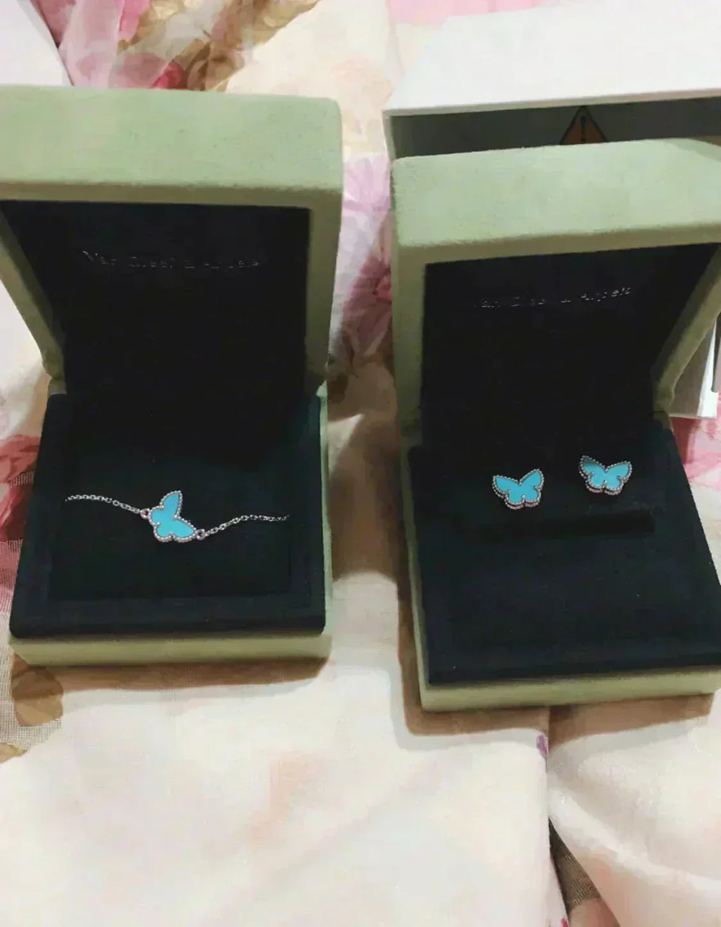 [Marin]BOUCLES D'OREILLES PAPILLON TURQUOISE ARGENT