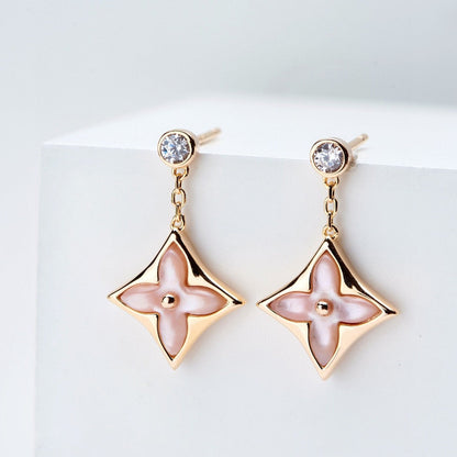 [Marin-Jewelry]DOUBLE STAR PINK GOLD MOP DROP EARRINGS