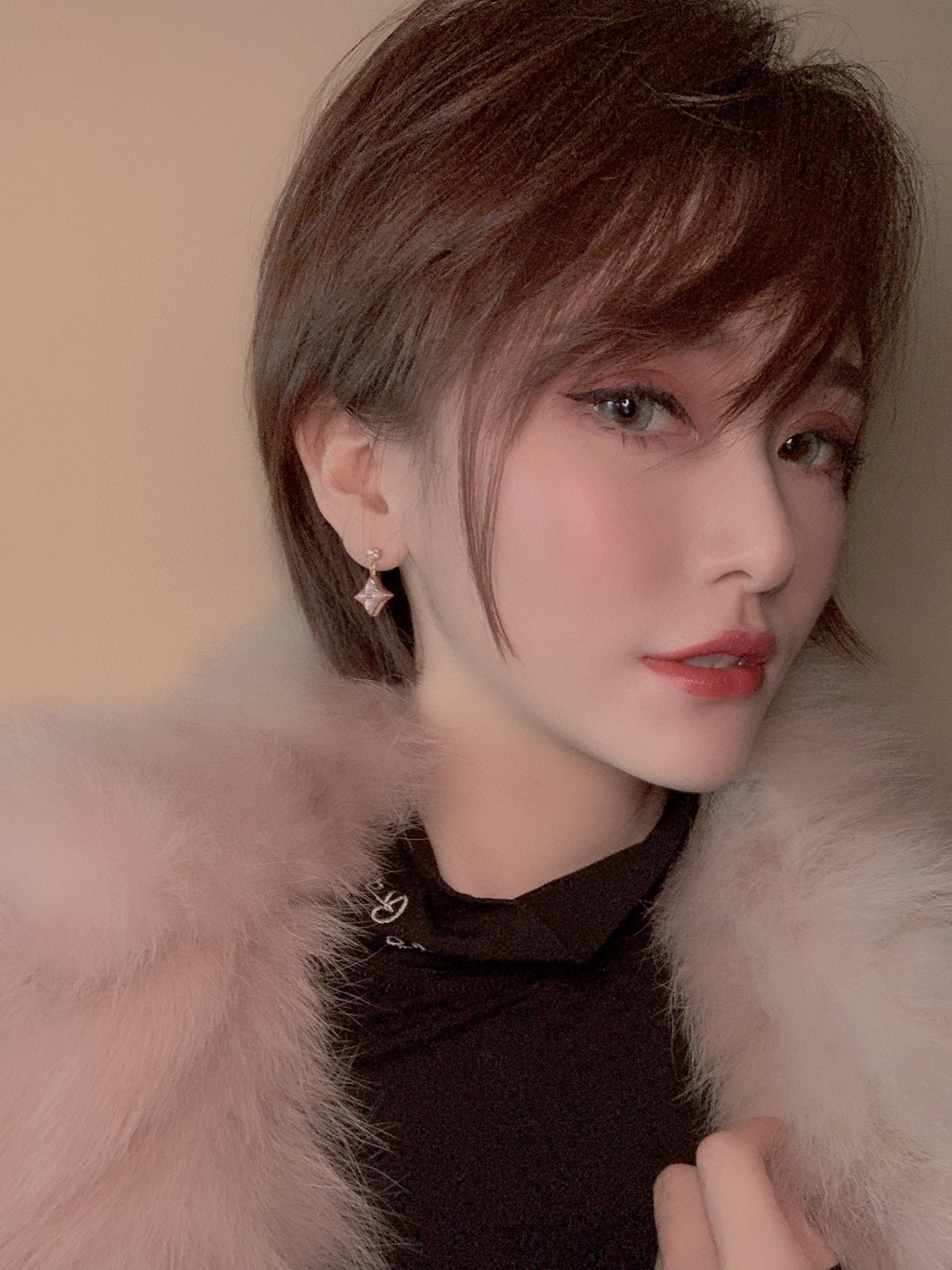 [Marin]DOUBLE STAR PINK GOLD MOP DROP EARRINGS
