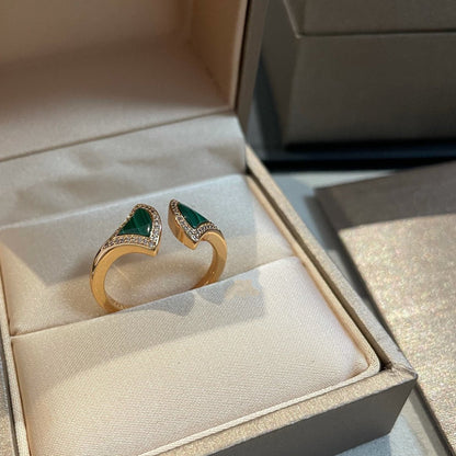 [Marin]DREAM MALACHITE DIAMOND OPEN RING