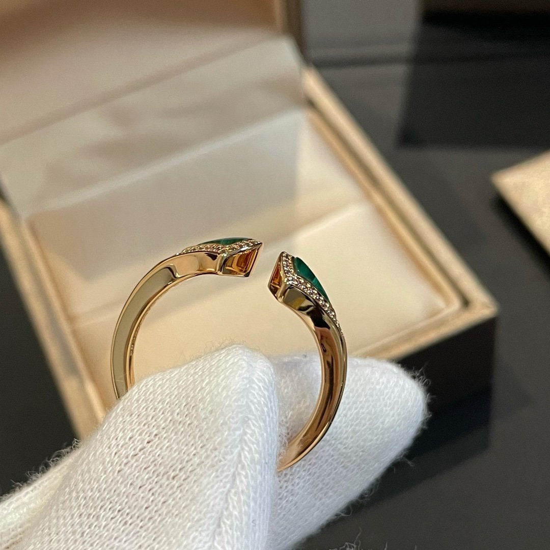 [Marin]DREAM MALACHITE DIAMOND OPEN RING