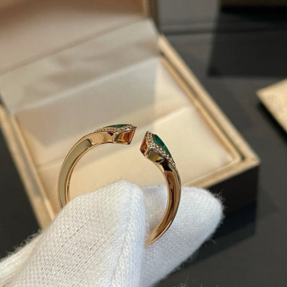 [Marin]DREAM MALACHITE DIAMOND OPEN RING
