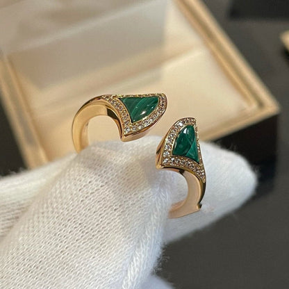 [Marin]DREAM MALACHITE DIAMOND OPEN RING