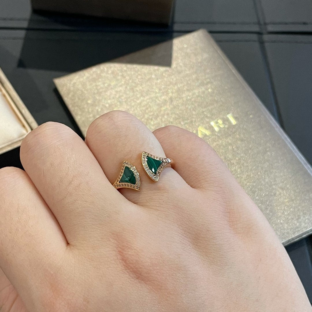 [Marin]DREAM MALACHITE DIAMOND OPEN RING