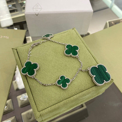 [Marin]CLOVER 5 MOTIFS SIVLER MALACHITE BRACELET