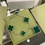 [Marin]CLOVER 5 MOTIFS SIVLER MALACHITE BRACELET
