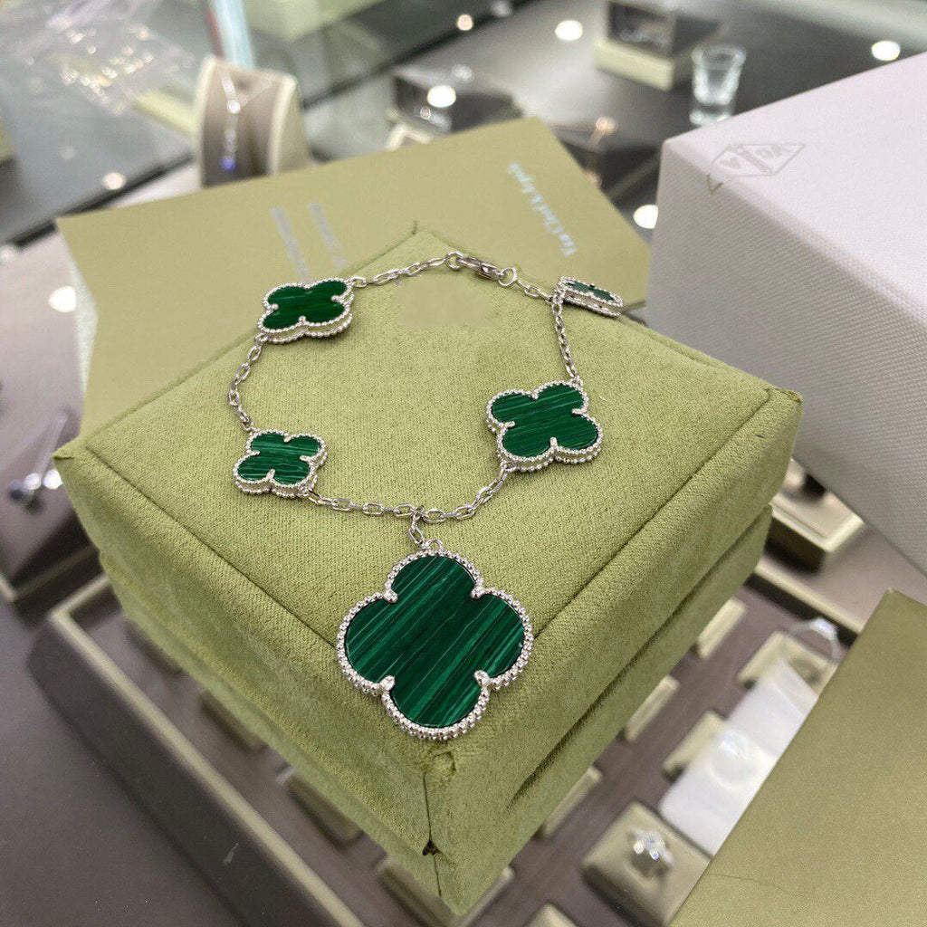 [Marin]CLOVER 5 MOTIFS SIVLER MALACHITE BRACELET