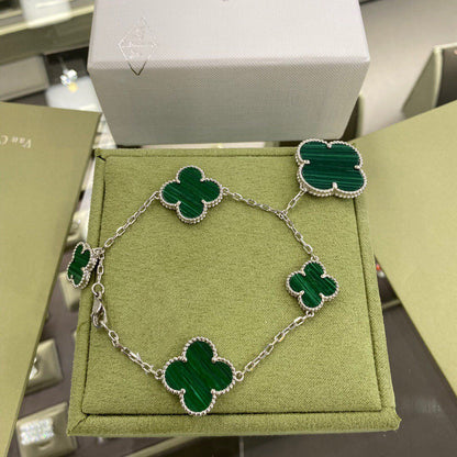 [Marin-Jewelry]CLOVER 5 MOTIFS SIVLER MALACHITE BRACELET