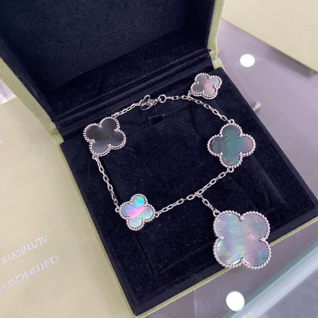 [Marin]クローバー 5モチーフ シルバー ダークMOPブレスレット