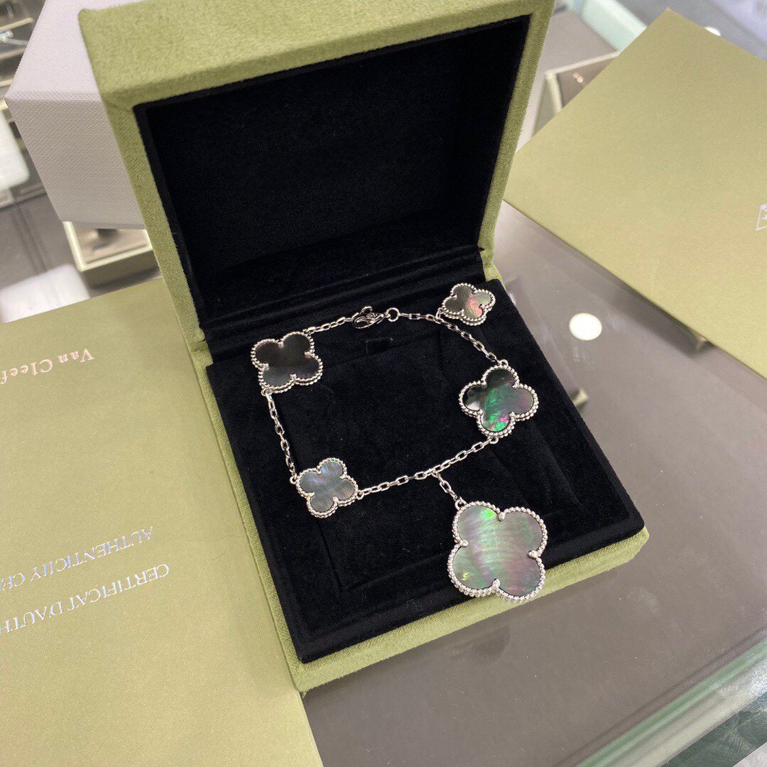 [Marin]CLOVER 5 MOTIFS SIVLER DARK MOP BRACELET