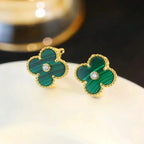 [Marin]CLOVER MEDIUM 1 MOTIFS MALACHITE DIAMOND EARRINGS
