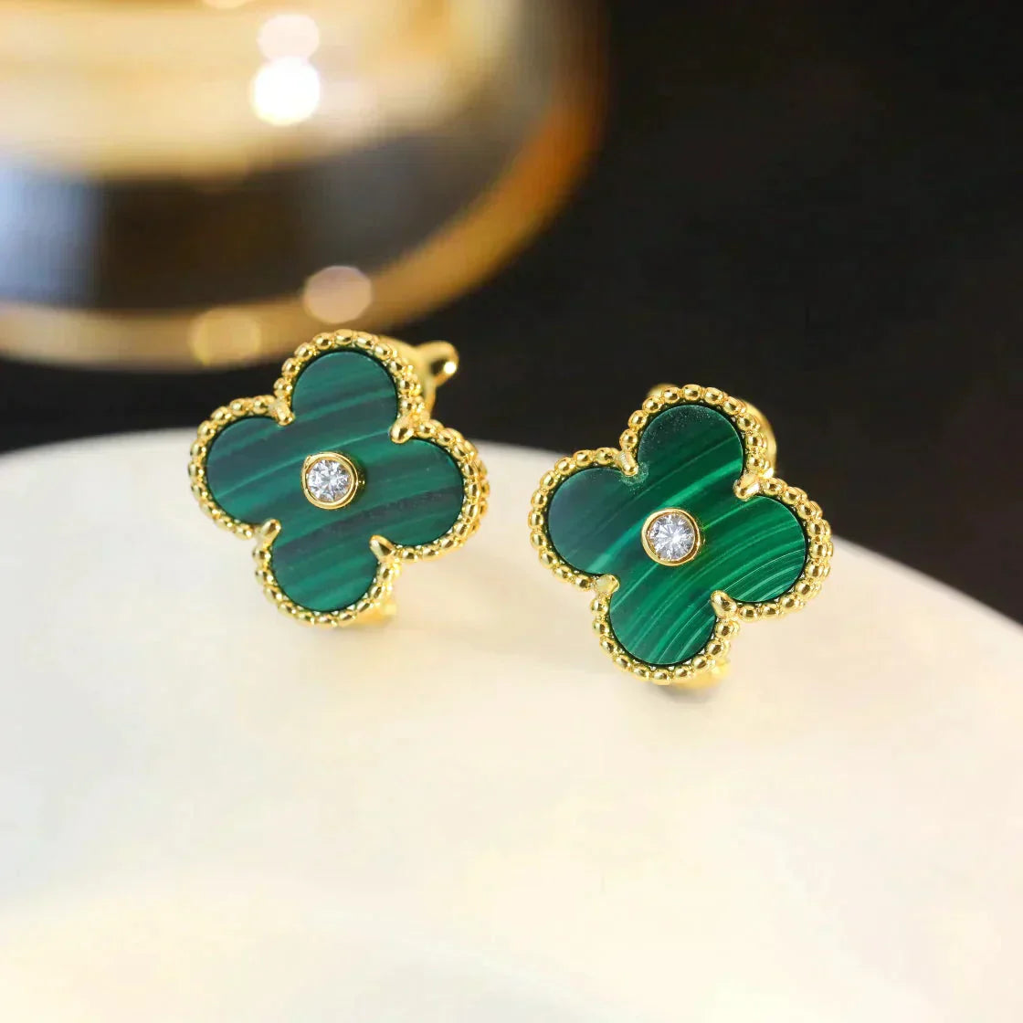 [Marin]CLOVER MEDIUM 1 MOTIFS MALACHITE DIAMOND EARRINGS