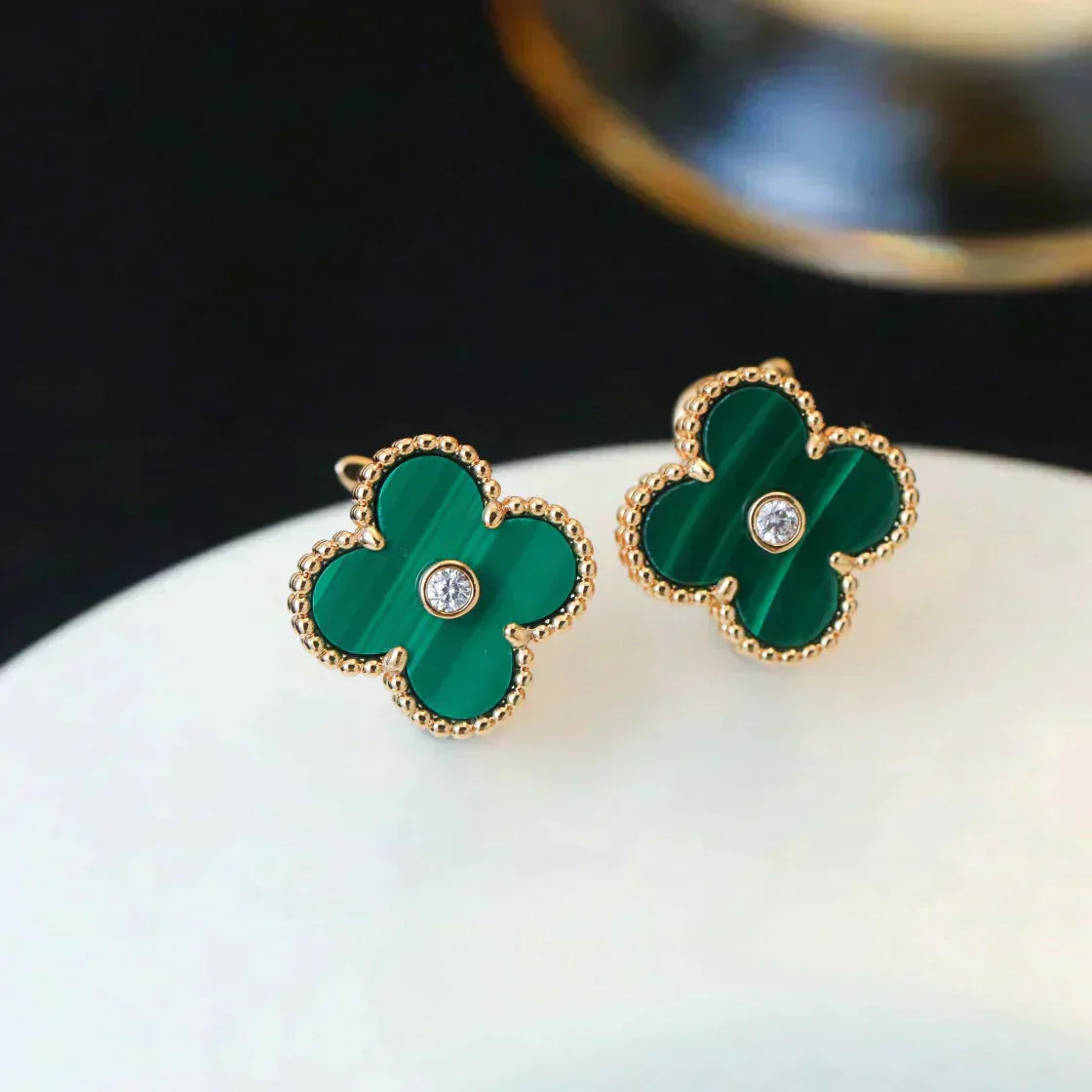 [Marin]CLOVER MEDIUM 1 MOTIFS MALACHITE DIAMOND EARRINGS