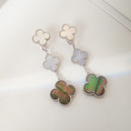 [Marin]BOUCLES D'OREILLES CLOVER 3 MOTIFS EN CHALCEDOINE ET NACRE FONCÉE EN ARGENT