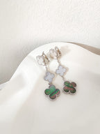 [Marin]BOUCLES D'OREILLES CLOVER 3 MOTIFS EN CHALCEDOINE ET NACRE FONCÉE EN ARGENT