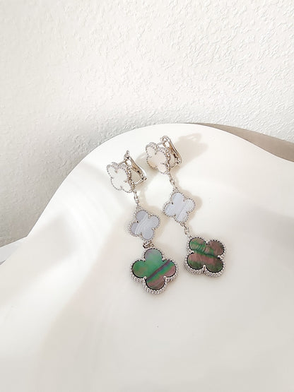 [Marin-Jewelry]CLOVER 3 MOTIFS CHALCEDONY DARK MOP SILVER EARRINGS