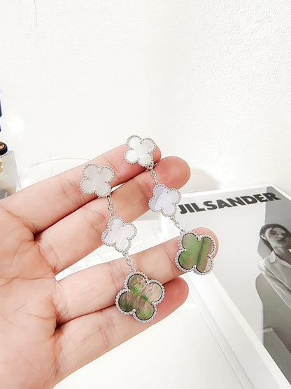 [Marin]CLOVER 3 MOTIFS CHALCEDONY DARK MOP SILVER EARRINGS