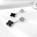 [Marin]CLOVER 2 MOTIFS DIAMANT ONYX BOUCLES D'OREILLES ARGENT