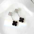 [Marin]CLOVER 2 MOTIFS DIAMANT ONYX BOUCLES D'OREILLES ARGENT