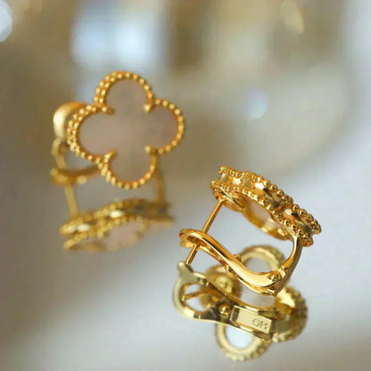 [Marin-Jewelry]CLOVER MEDIUM 1 MOTIFS  WHITE MOP STUD EARRINGS