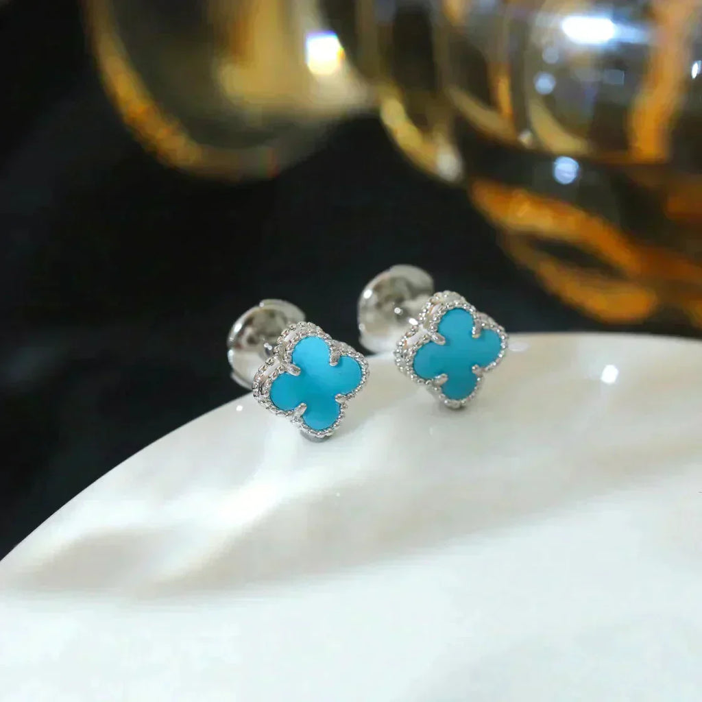 [Marin]CLOVER MINI 9.5MM ONYX STUD EARRINGS SILVER
