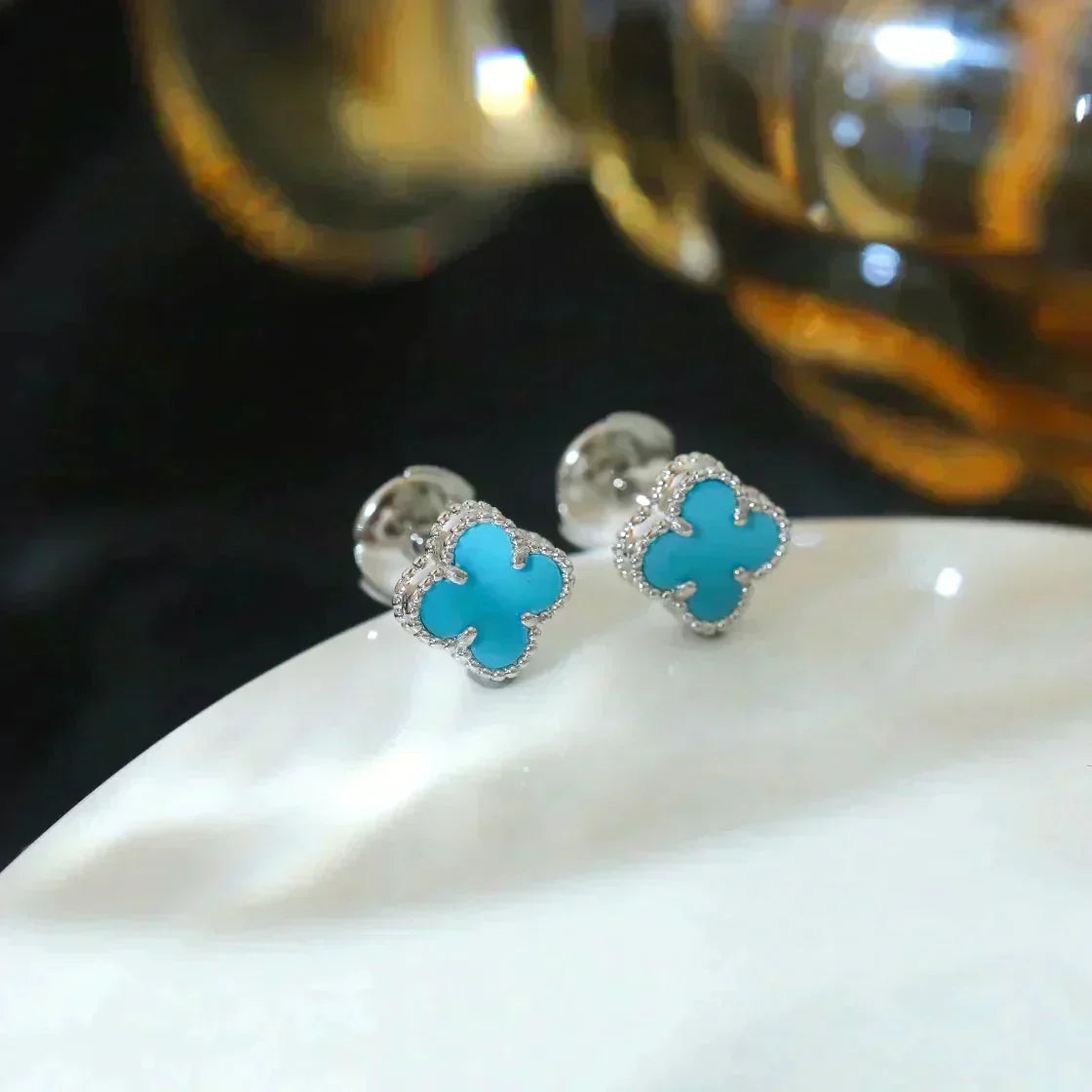 [Marin]CLOVER MINI 9.5MM ONYX STUD EARRINGS SILVER