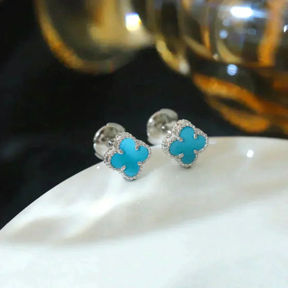 [Marin-Jewelry]CLOVER MINI 9.5MM ONYX STUD EARRINGS SILVER