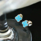 [Marin]CLOVER MINI 9.5MM ONYX STUD EARRINGS SILVER