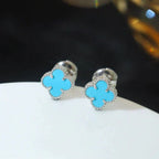 [Marin]CLOVER MINI 9.5MM ONYX STUD EARRINGS SILVER
