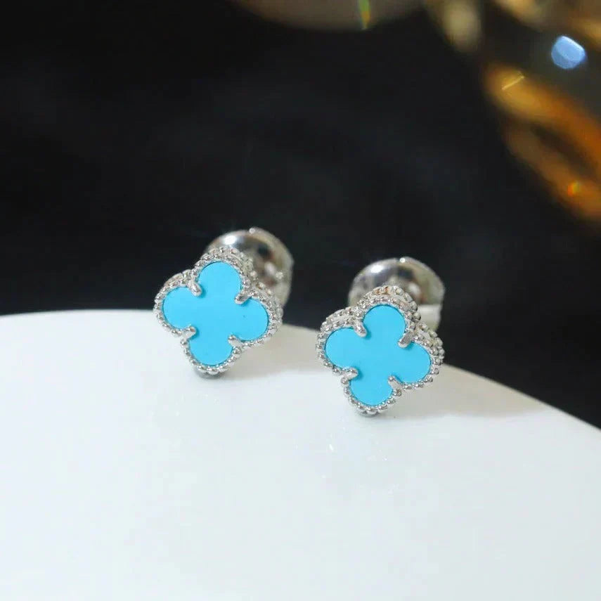 [Marin-Jewelry]CLOVER MINI 9.5MM ONYX STUD EARRINGS SILVER