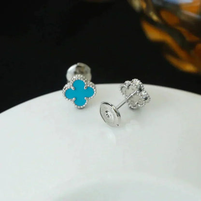 [Marin]CLOVER MINI 9.5MM ONYX STUD EARRINGS SILVER