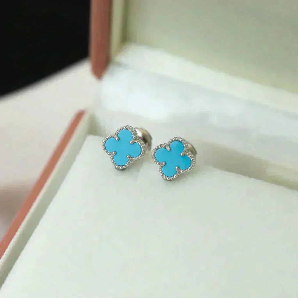 [Marin]CLOVER MINI 9.5MM ONYX STUD EARRINGS SILVER