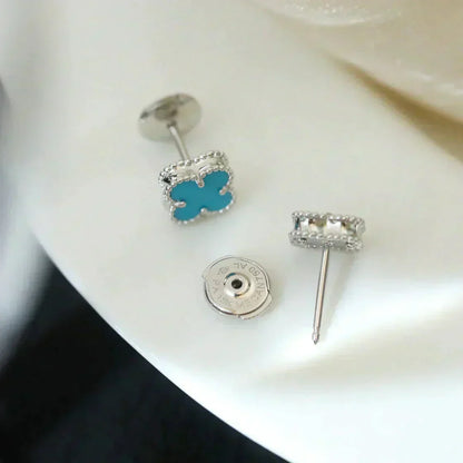 [Marin-Jewelry]CLOVER MINI 9.5MM ONYX STUD EARRINGS SILVER