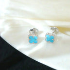 [Marin]CLOVER MINI 9.5MM ONYX STUD EARRINGS SILVER