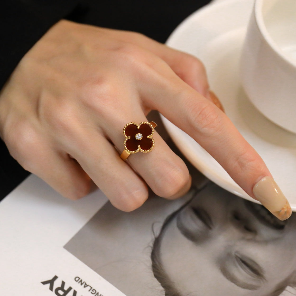 [Marin]CLOVER CARNELIAN RING ROSE GOLD DIAMOND