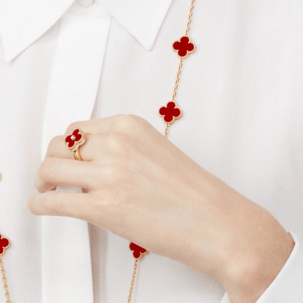 [Marin]CLOVER CARNELIAN RING ROSE GOLD DIAMOND