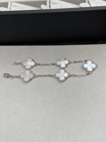 [Marin-Jewelry]CLOVER WHITE PEARL MOP 5 MOTIF BRACELET COLLECTION