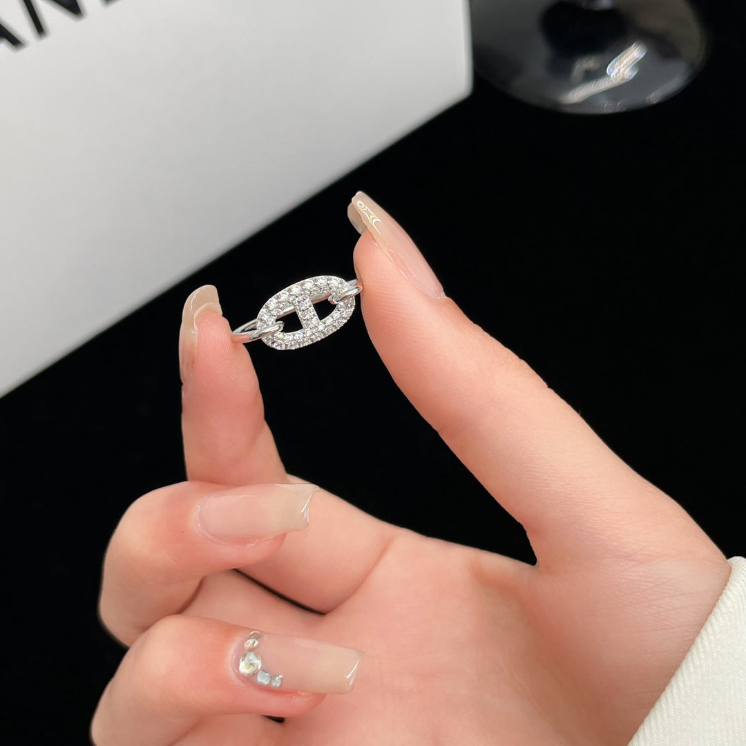 [Marin]BAGUE RONDE EN ARGENT AVEC PETIT DIAMANT