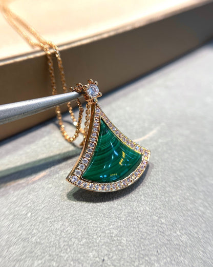 [Marin]DREAM MALACHITE DIAMOND PAVED PINK GOLD NECKLACE