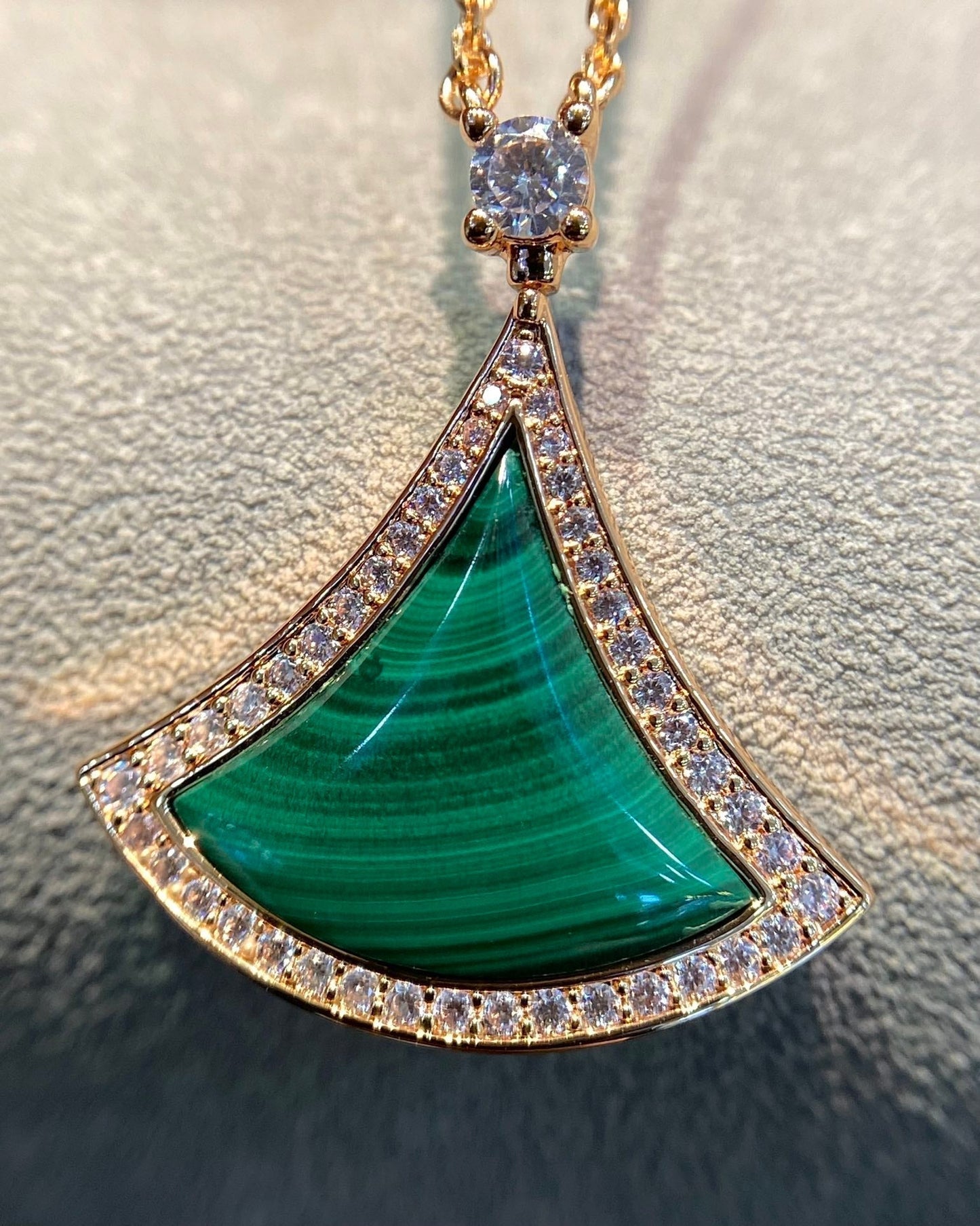 [Marin]DREAM MALACHITE DIAMOND PAVED PINK GOLD NECKLACE