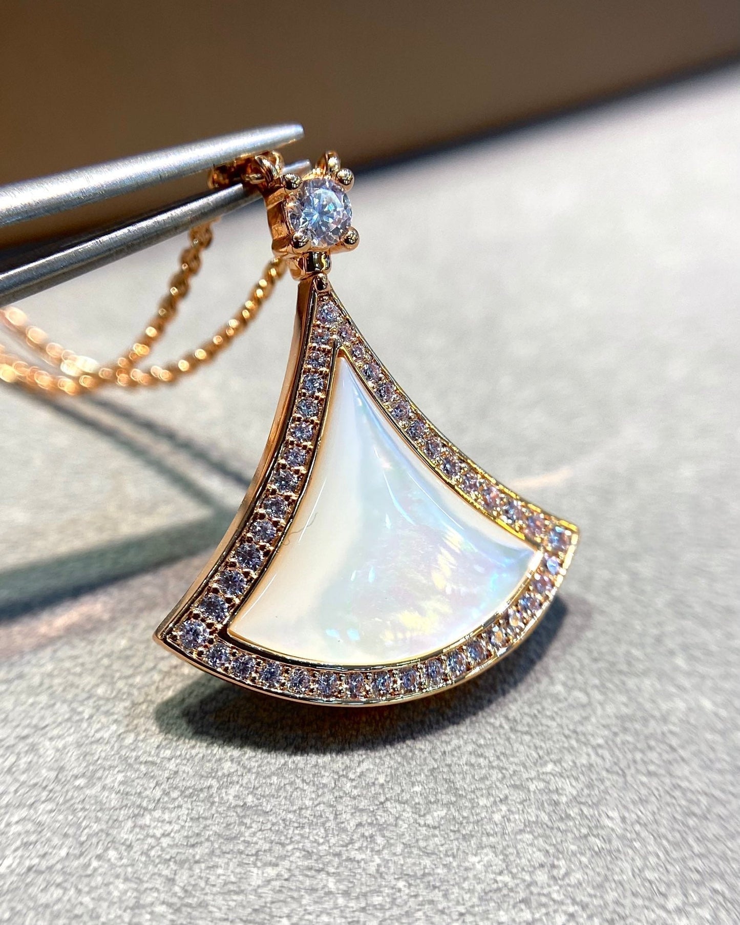 [Marin]DREAM MOP DIAMOND PAVED PINK GOLD NECKLACE