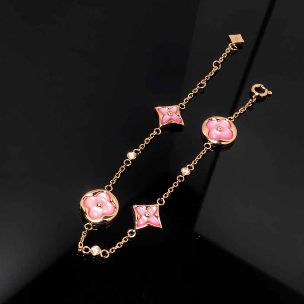 [Marin]STAR AND SUN 4 MOTIF PINK MOP PINK GOLD BRACELET