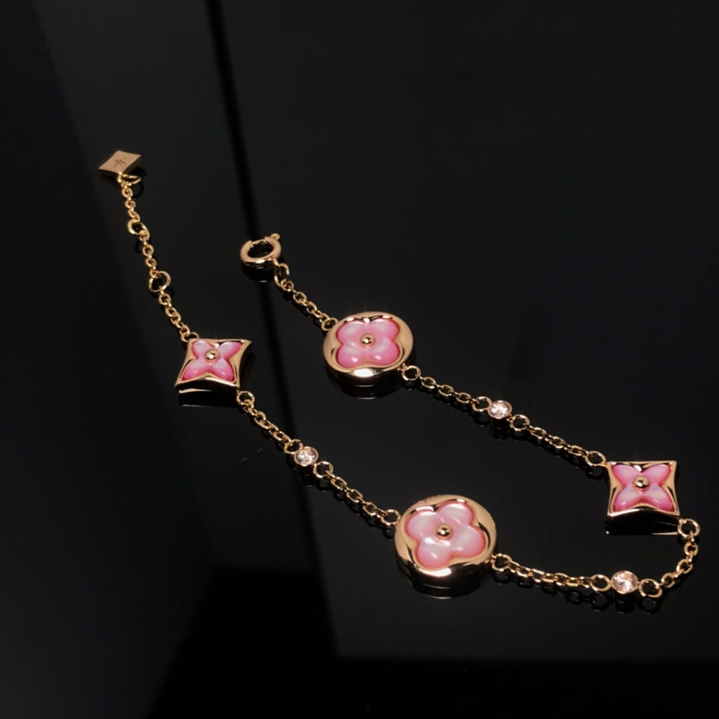 [Marin]STAR AND SUN 4 MOTIF PINK MOP PINK GOLD BRACELET