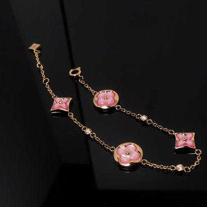 [Marin-Jewelry]STAR AND SUN 4 MOTIF PINK MOP PINK GOLD BRACELET