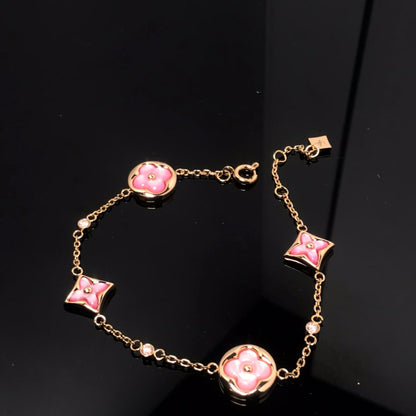 [Marin-Jewelry]STAR AND SUN 4 MOTIF PINK MOP PINK GOLD BRACELET